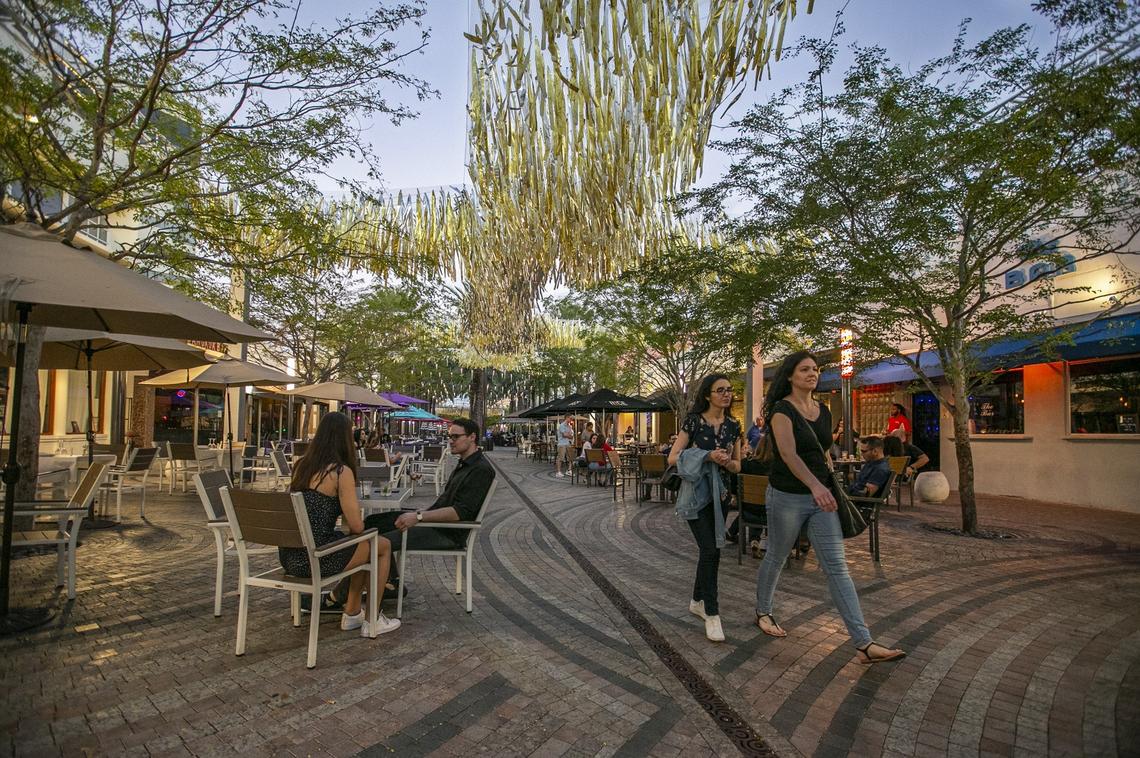 Restaurant row on Giralda Avenue in downtown Coral Gables was transformed into a pedestrian plaza as part of a $21 million makeover of nearby Miracle Mile.