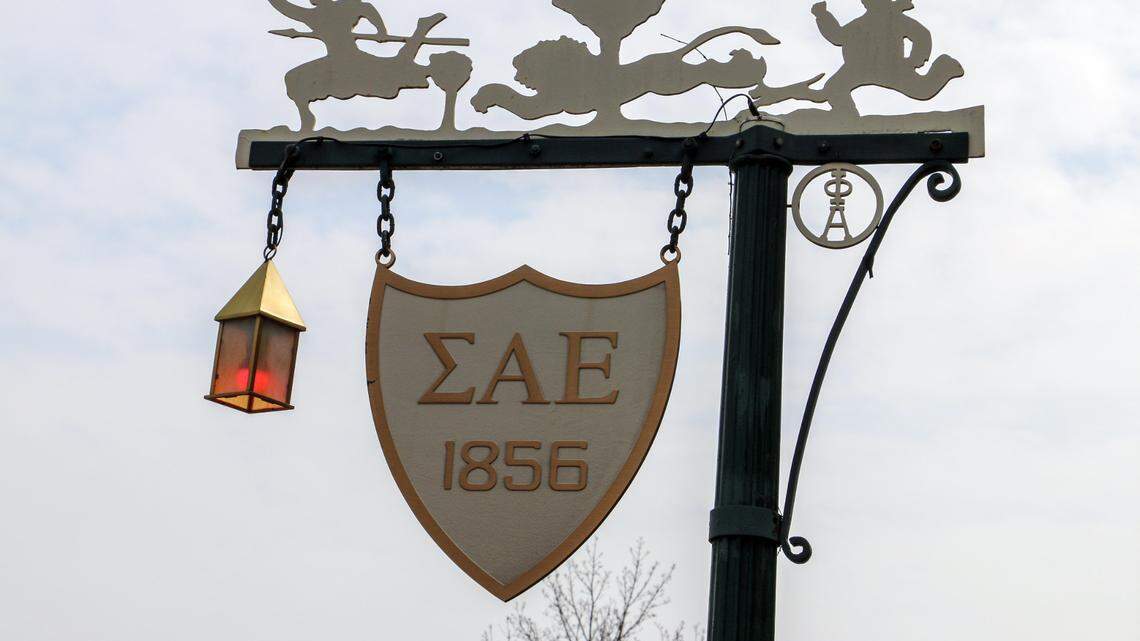 In this stock photo, a sign post is seen outside the international headquarters of Sigma Alpha Epsilon in Evanston, Illinois on March 10, 2015.