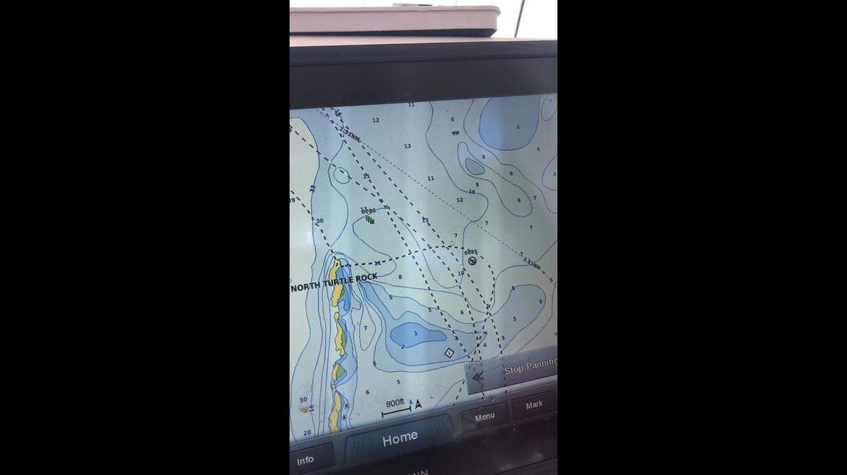 A photo of the GPS map purportedly showing the boat crash that killed Javier Perez on July 2, 2020 off the coast of Bimini. The photo was taken by Liz Alvarez, the mother of Carolyn Alvarez, another passenger who was flung overboard. Her body has yet to be found.