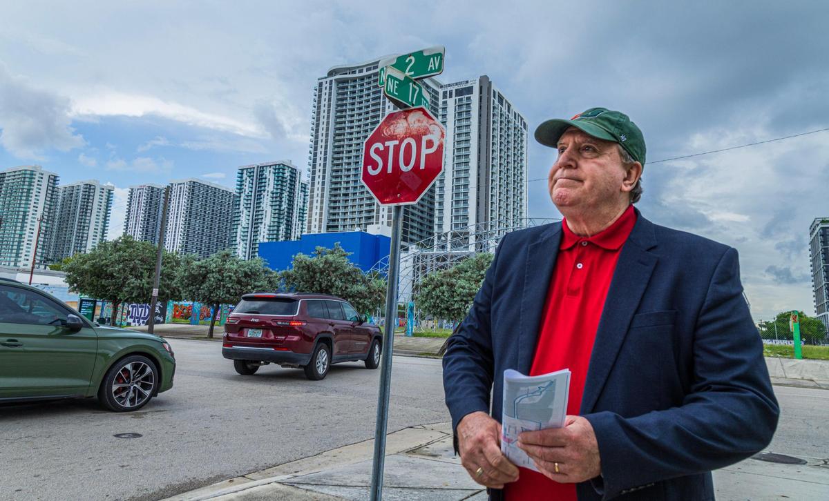City of Miami Commissioner Joe Carollo stands at the corner of Northeast Second Avenue and 17th Terrace in Miami during a tour of the area on Friday, Oct. 4, 2024.