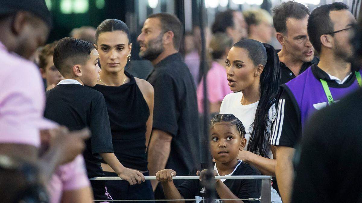 Kim Kardashian and her son, Saint West, are seen before the start of a Leagues Cup group stage match between Inter Miami and Cruz Azul at DRV PNK Stadium on Friday, July 21, 2023, in Fort Lauderdale, Fla.