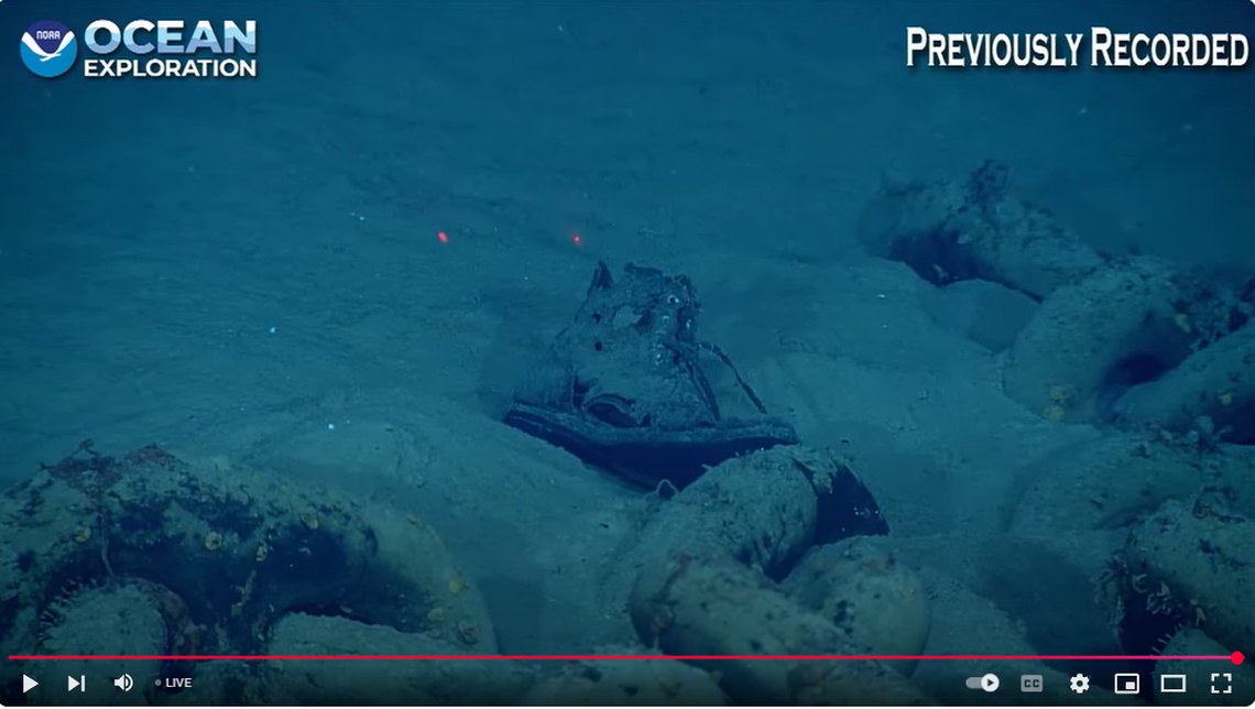 This boot was found on the shipwreck of the USS Nevada, 65 nautical miles off Hawaii. How it got there may forever remain a mystery.