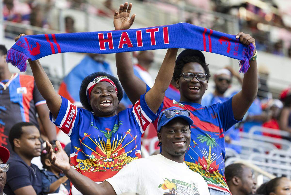 Haiti fans cheer for their team before they play against Peru in their friendly soccer match at Nu Stadium on Friday, June 5, 2026, in Miami, Fla.