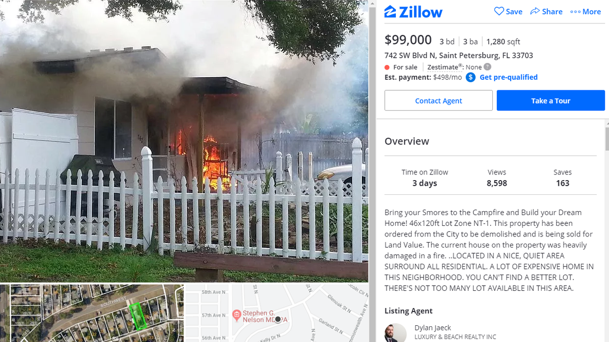 There’s a home for sale in Saint Petersburg and it’s listing is on fire...literally.