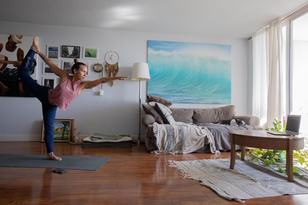 Yoga instructor Jenny Sanchez has been teaching classes via live stream since her Santuario Miami studio was closed during the coronavirus pandemic.