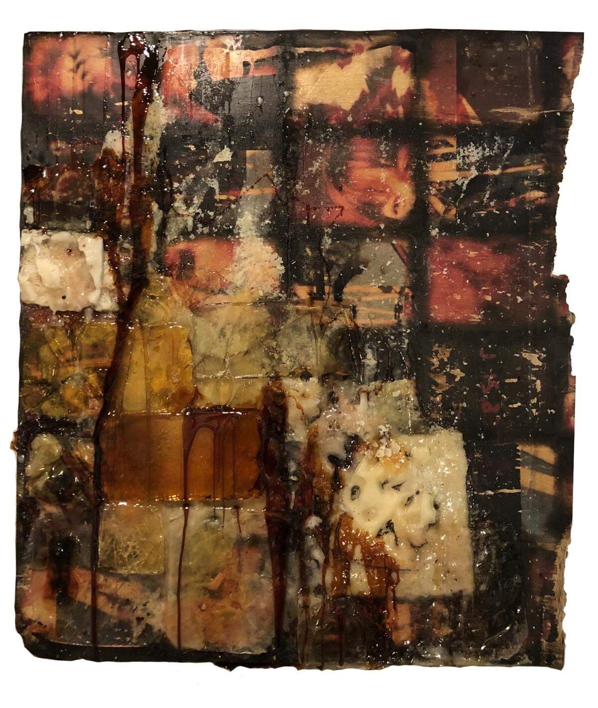 “Fire spreads, More Rows in the Blanket, Embedded with Image” by Miami artist Katrine Eliev, 18, is on display the YoungArts Campus during its National YoungArts Week exhibition.