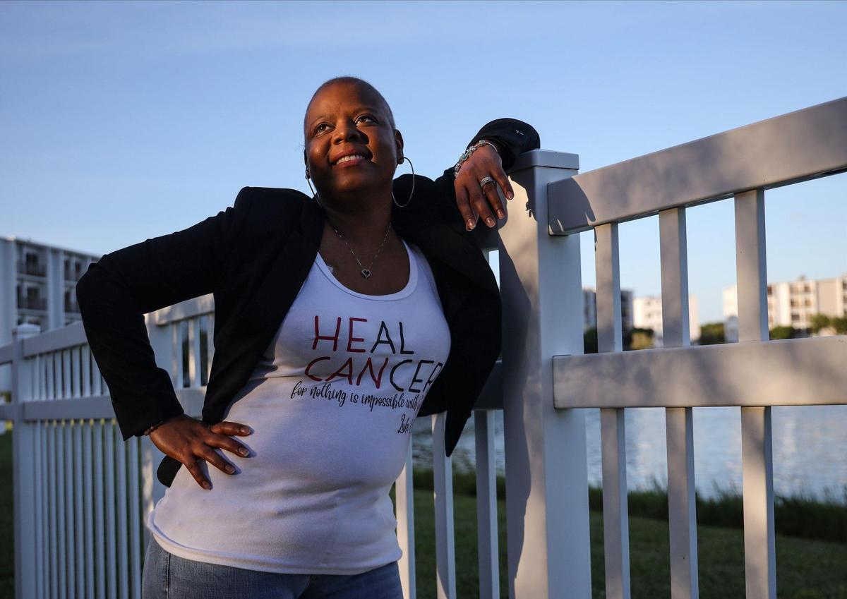 A teacher and mother of two children, Opre Golding, 37, has stage 2 breast cancer and is one of thousands of women under 40 who has been diagnosed with the disease. She is photographed at her Miramar home.
