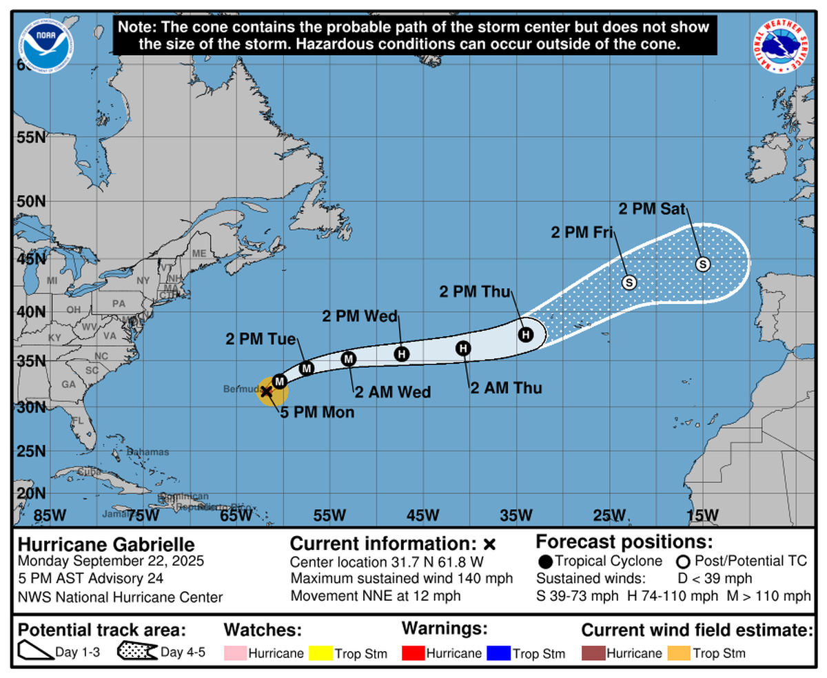 Hurricane Gabrielle reached Category 4 status Monday afternoon.