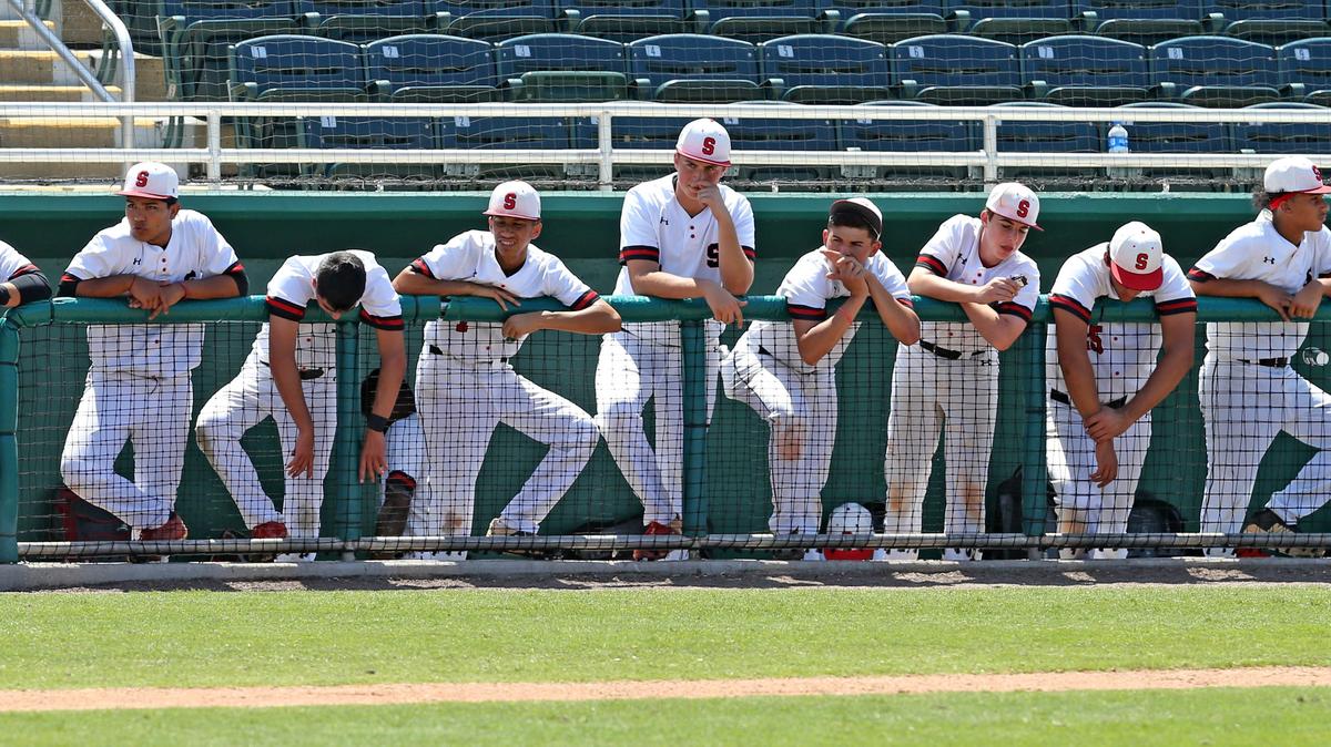 Sagemont School players watch in the seventh inning as they are eliminated by Lakeland Christian School in the FHSAA Baseball Class 3A Semi-Finals at CenturyLink Sports Complex - Hammond Stadium in Fort Myers, Florida, Friday, May, 24, 2019.