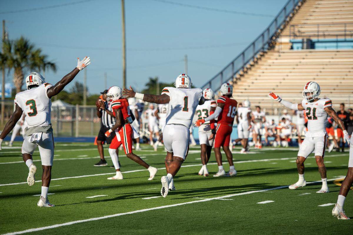 Defensive tackle Nesta Jade Silvera (No. 1) is shown with teammates during the second fall scrimmage of 2021 on Saturday, Aug. 21, 2021