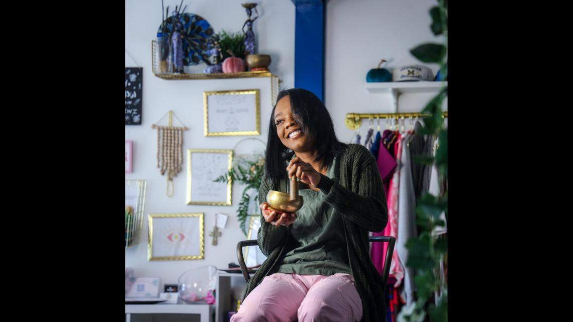 On Monday, February 20, 2023, Dominique Guirand, a 24-year-old doula and owner of Flourished Spa and Wellness Center, has created a space where pregnant women and mothers can receive maternity care in North Miami Beach. Guirand is photographed at her business, where she feels the empowerment of her Blackness.