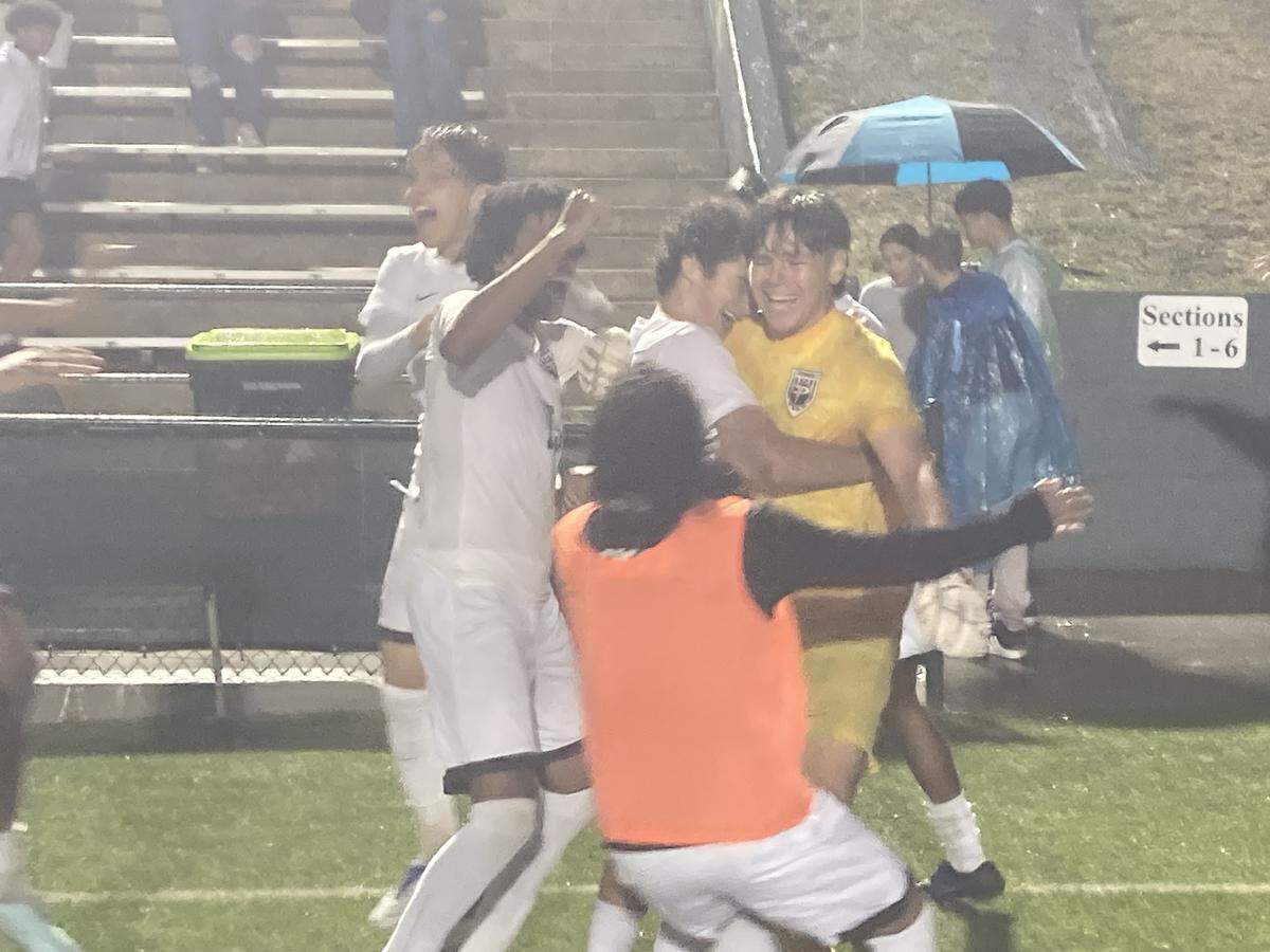 Pembroke Pines Charter player Renzo Vicencio celebrates after hitting the game-clinching penalty kick for his team in Friday’s Class 5A state semifinal at Spec Martin Stadium in Deland.
