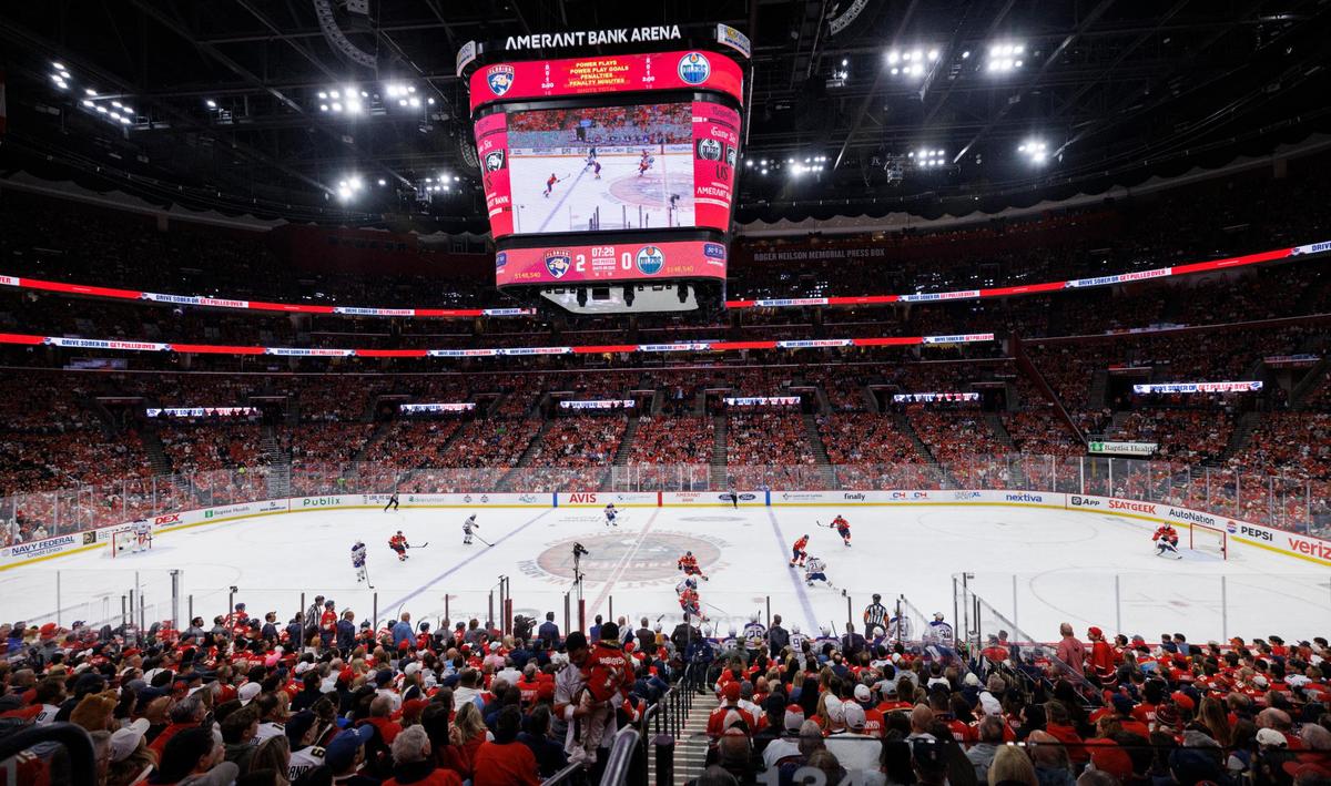 Florida Panthers play the Edmonton Oilers in Game 6 in the second period of NHL Stanley Cup Final series at Amerant Bank Arena on Tuesday, June 17, 2025 in Sunrise, Fla.