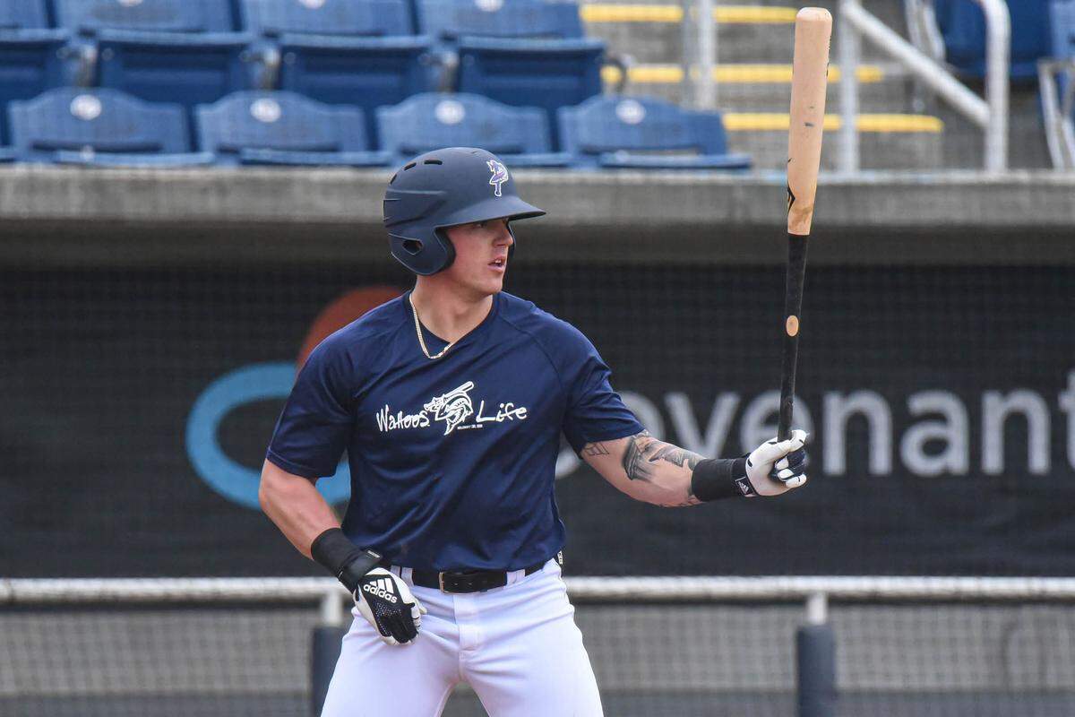Miami Marlins outfielder prospect Peyton Burdick during a practice session with the Double A Pensacola Blue Wahoos on Sunday, May 2, 2021, in Pensacola, Florida.