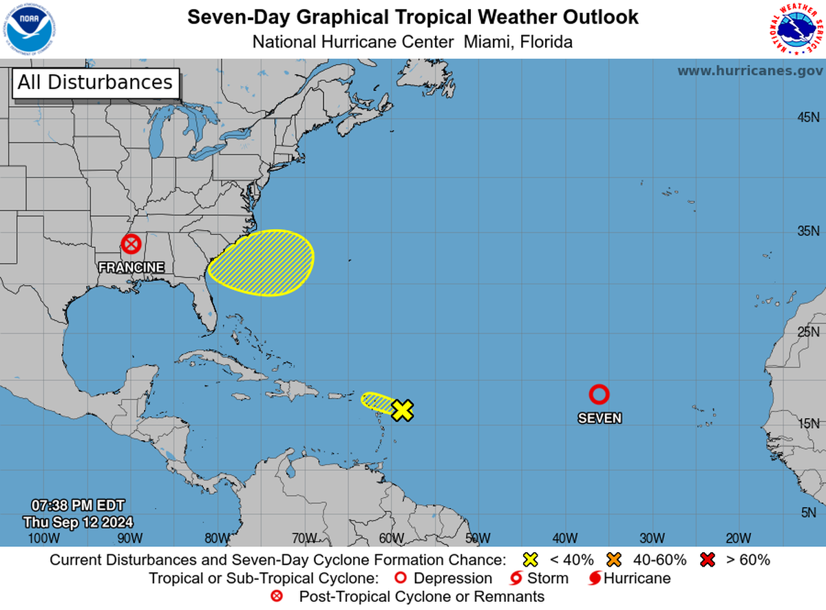 The National Hurricane Center is tracking two tropical disturbances in the Atlantic and tropical depression seven.