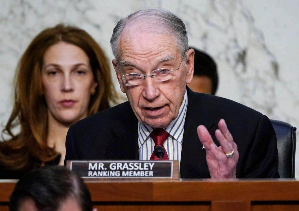 Sen. Chuck Grassley, R-Iowa, the ranking member of the Senate Judiciary Committee, questions Supreme Court nominee Ketanji Brown Jackson during her confirmation hearing on Capitol Hill in Washington, Tuesday, March 22, 2022.