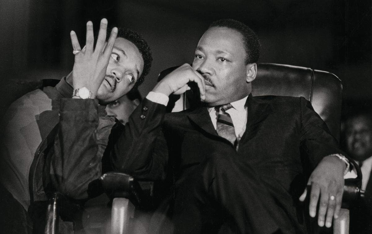 On the stormy night of April 3, 1968, Dr. Martin Luther King Jr. delivered his last public speech.  King told a Memphis  audience of more than 2,000 at Mason Temple that the April 8 march must be held as planned to refocus attention on the strike. He said Memphis has ‘‘refused to be honest with its public servants who happen to be garbage men.’’ The speech has become known as the ‘‘Mountaintop’’ speech. Sitting next to him in this photograph was one of his aides, Jesse Jackson. ‘‘Like anybody, I would like to live a long life. Longevity has its place. But I’m not concerned about that now. I just want to do God’s will. And He’s allowed me to go up to the mountain, and I’ve looked over, and I’ve seen the Promised Land. I may not get there with you. But I want you to know tonight that we, as a people, will get to the promised land.’’   — Dr. Martin Luther King Jr. 