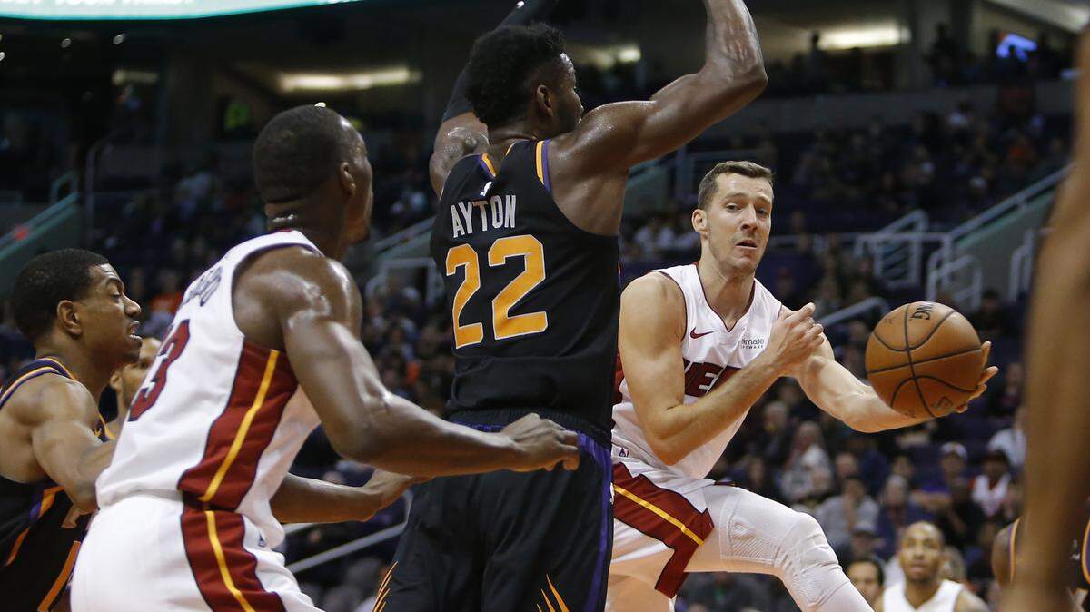 Miami Heat guard Goran Dragic (7) in the first half during an NBA basketball game against the Phoenix Suns, Friday, Dec. 7, 2018, in Phoenix. (AP Photo/Rick Scuteri)