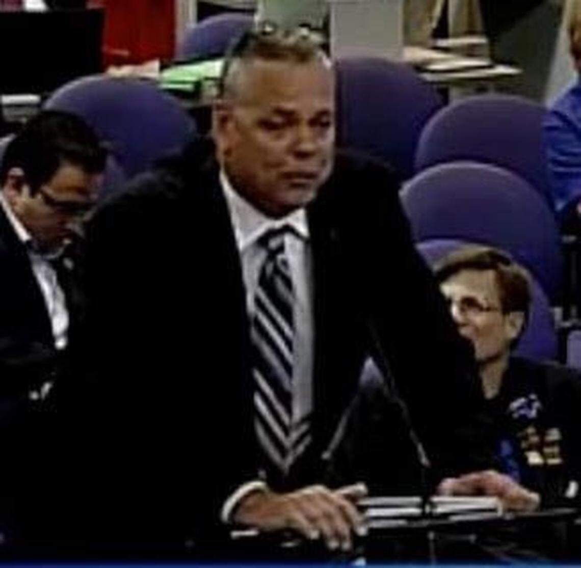 Scot Peterson, school resource officer at Marjory Stoneman Douglas High School, addresses a public hearing before the massacre that led to his exit from the Broward Sheriff's Office.