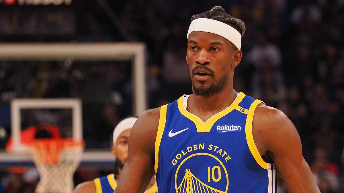 Golden State Warriors forward Jimmy Butler III (10) as a time out is called against the Denver Nuggets during the second quarter at Chase Center.