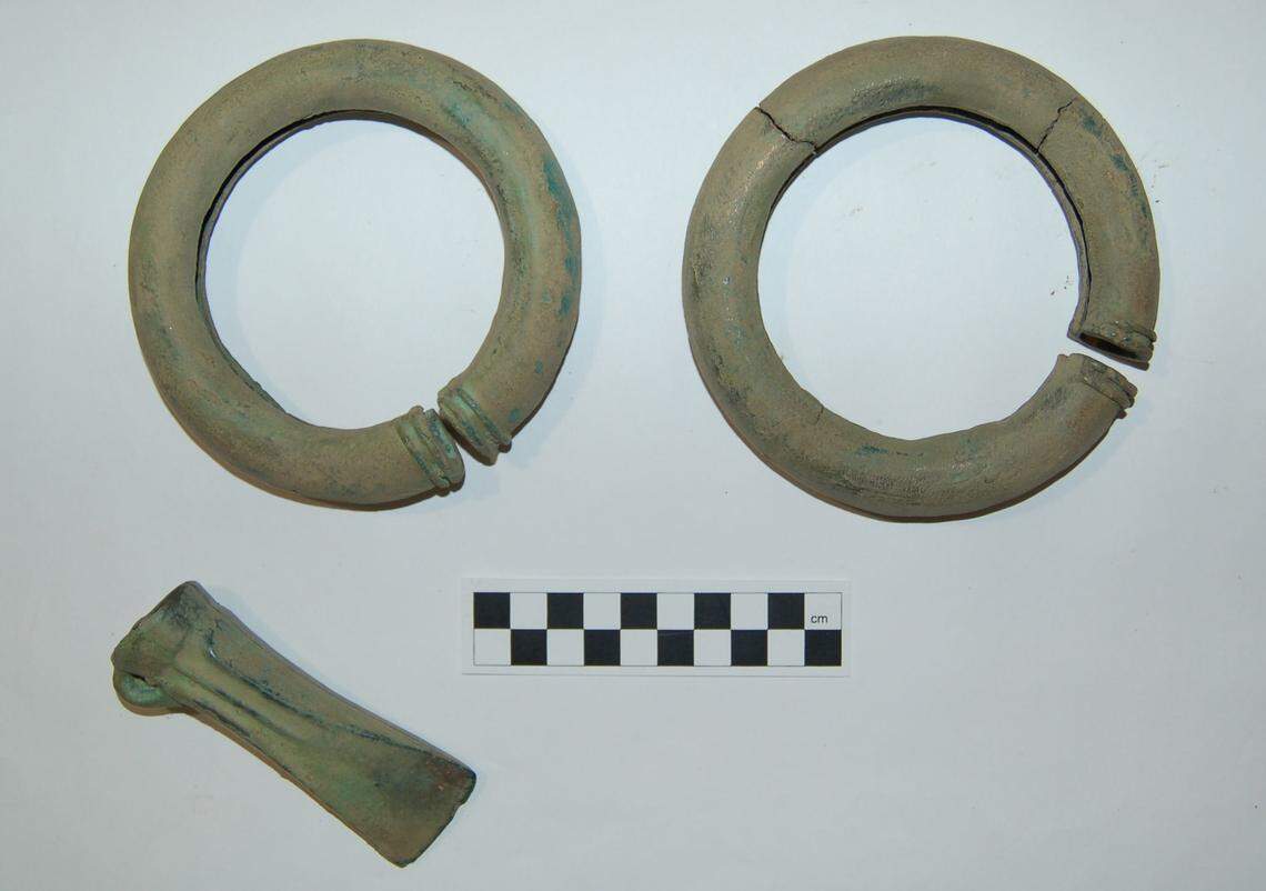 The axe head and bronze hoops.