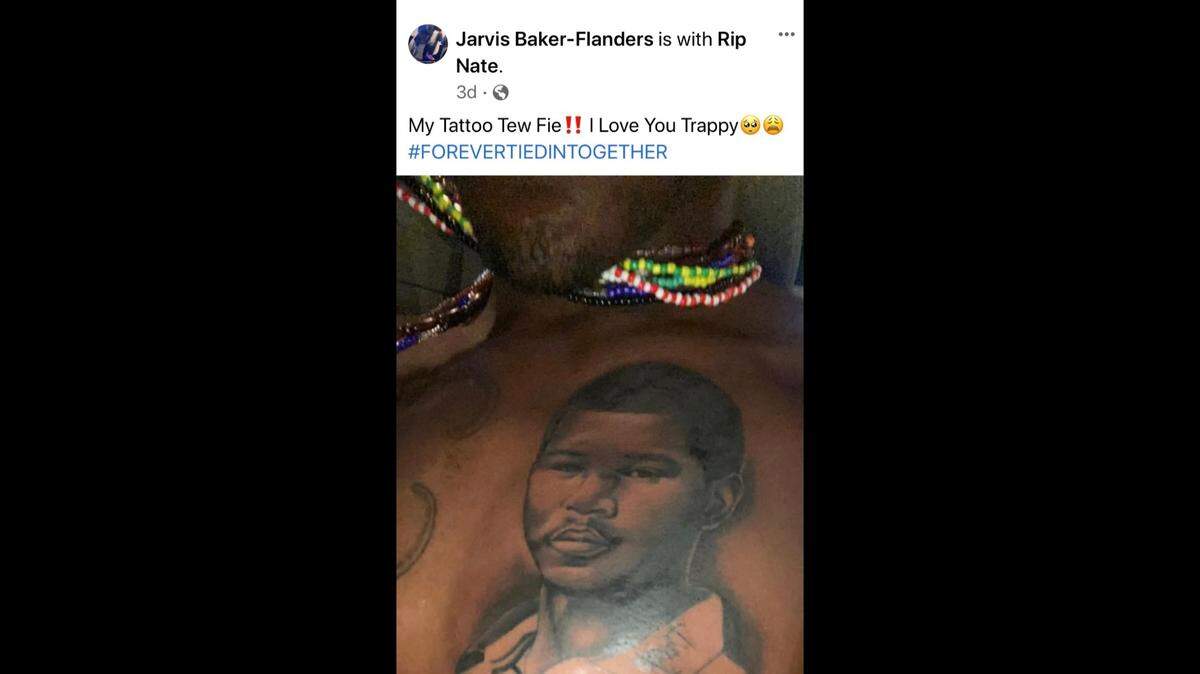 A tattoo depicting Dae’Yun Solomon, a Miami man shot to death in May. The picture of the tattoo was posted on social media by Jarvis Baker-Flanders, who police believed committed a drive-by shooting in July to try and avenge Solomon’s death.