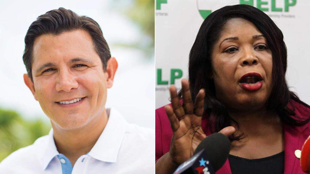 Jason Pizzo (left) won over Florida Sen. Daphne Campbell in the Aug. 28 primary for her Senate District 38 seat representing northeast Miami-Dade County.