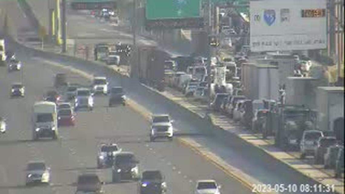 Northbound Florida’s Turnpike traffic being ushered off before Interstate 595 in Broward after the Wednesday morning crash.
