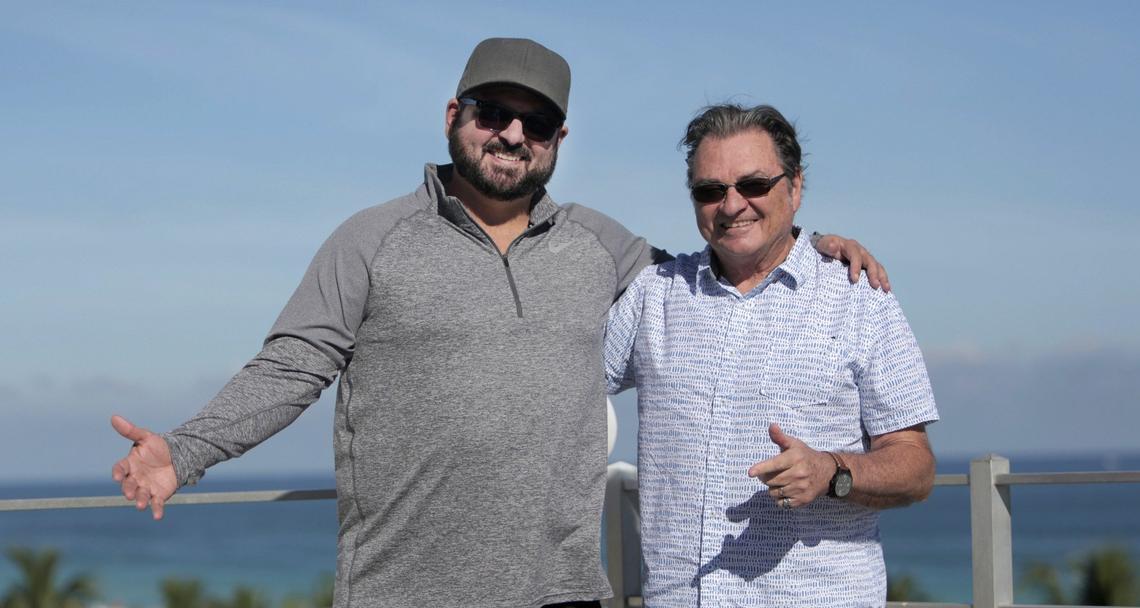 Miami Beach, Florida, December 18, 2018- Dan Le Batard and Greg Cote on the roof of The Clevelander Hotel in South Beach where the ESPN studios are.