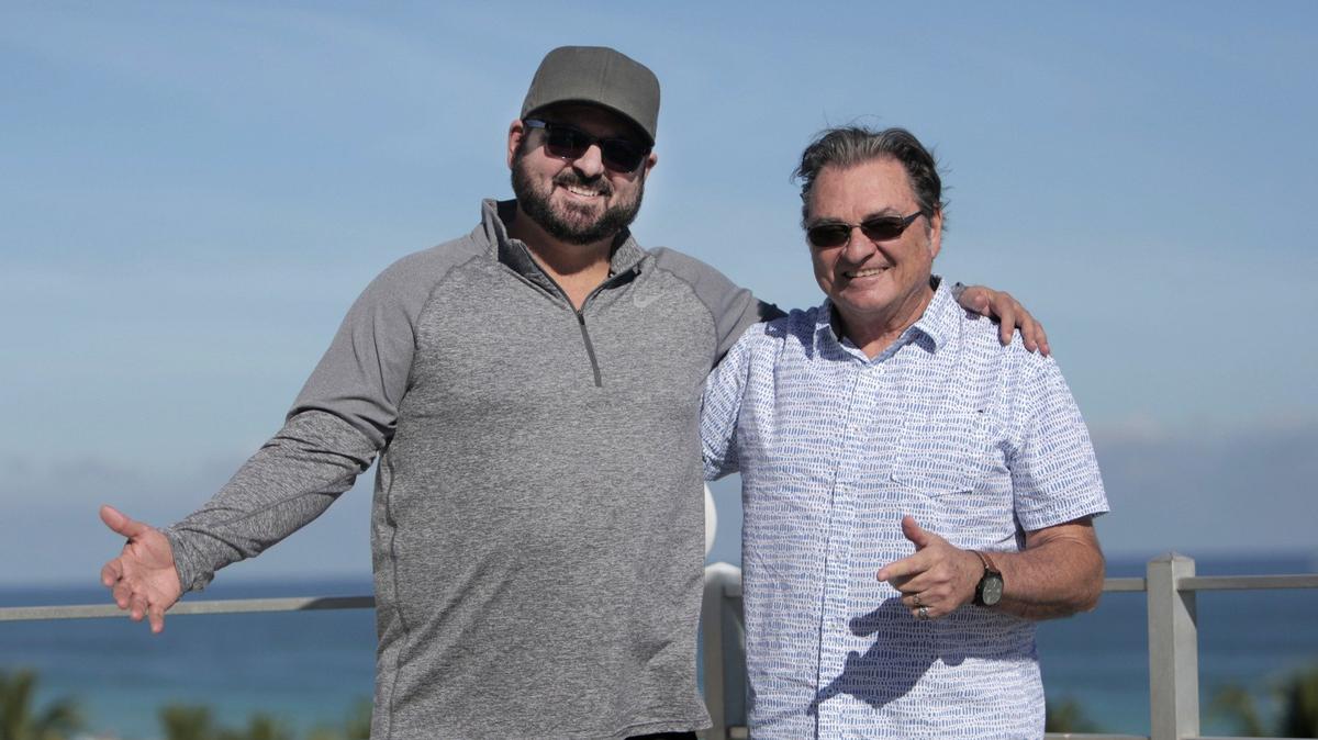 Miami Beach, Florida, December 18, 2018- Dan Le Batard and Greg Cote on the roof of The Clevelander Hotel in South Beach where the ESPN studios are.