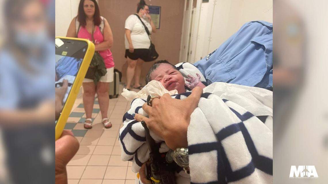 The little girl was named Mia, fitting since she was welcomed to the world at MIA.