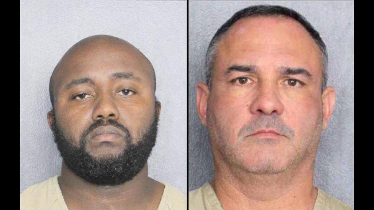 Two separate domestic violence cases left a Broward Sheriff’s Deputy Randall Saintilus (left) and a Hollywood Police Lt. Osvaldo Perez (right) jailed; both officers were placed on administrative leave as probes continue.