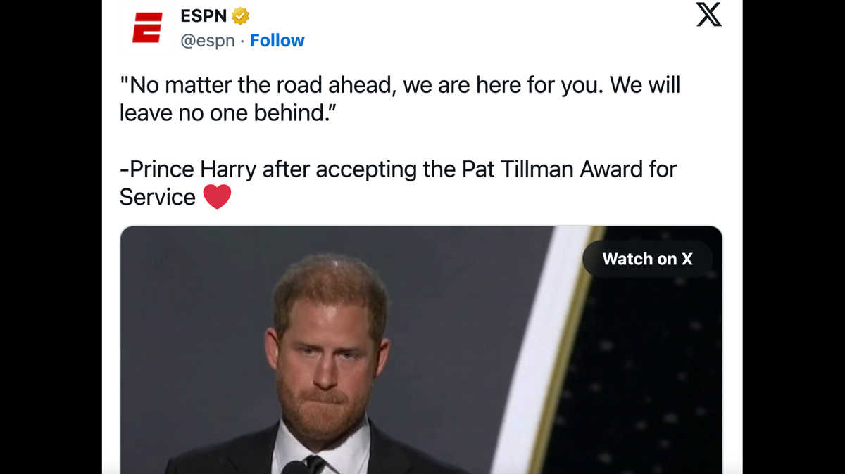 Prince Harry addresses Pat Tillman’s mom while accepting award at the ESPYs
