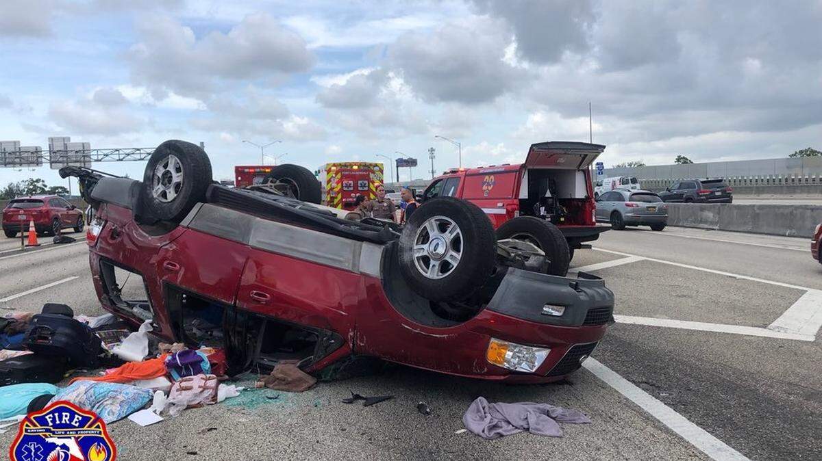 Four occupants of a pick-up truck were hospitalized Saturday afternoon after their vehicle flipped over on I-95 near Davie Boulevard, Fort Lauderdale Fire Rescue said.