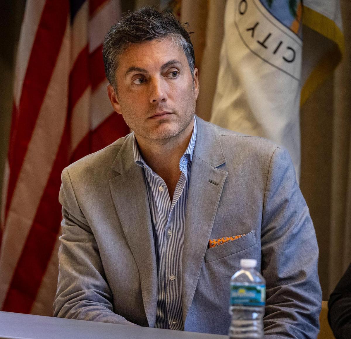 Florida Rep. Fabian Basabe attends a town hall in Sunny Isles Beach on July 6, 2023, hours after two employees filed a lawsuit accusing him of sexual harassment.