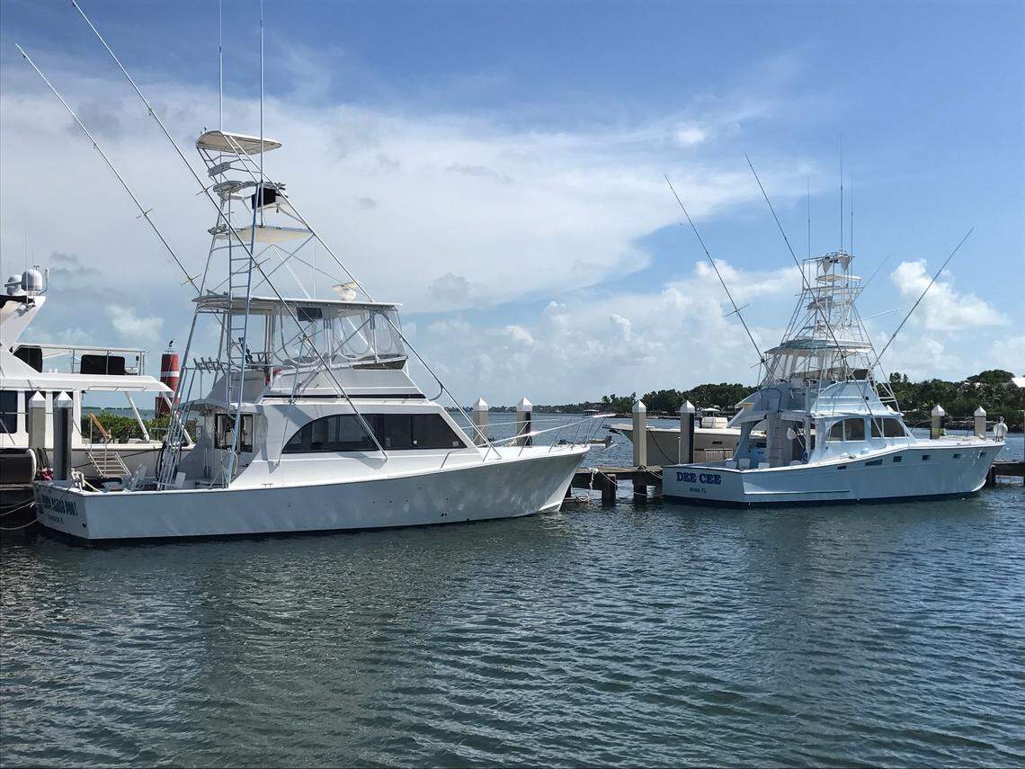 The Yabba Dabba Doo and the Dee Cee are docked at Plantation Key Yacht Harbor. The charter fishing vessels have been at the mile marker 87 municipal marina since last fall. They were docked at Post Card Inn Beach Resort and Marina, which was destroyed by Hurricane Irma.