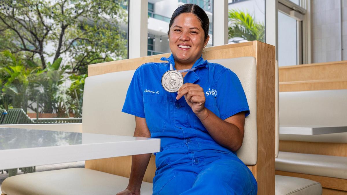 Chef Valerie Chang with her James Beard Award at Maty’s restaurant in Midtown Miami, which is now closed after two years.
