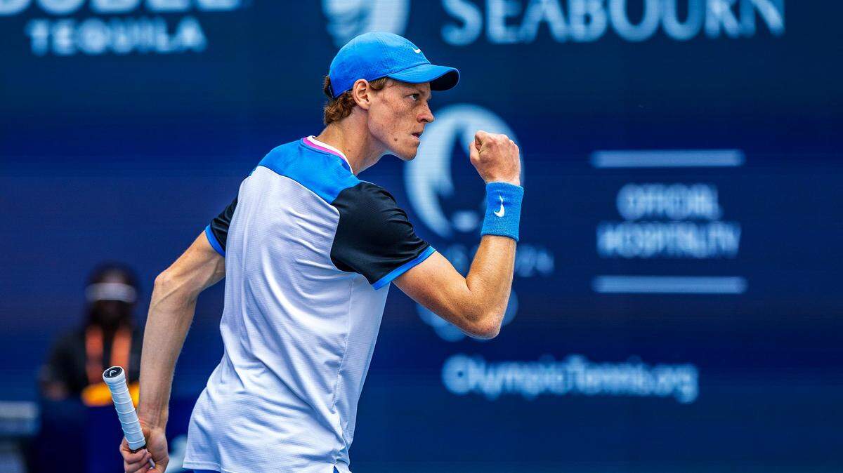 Jannik Sinner, of Italy reacts as he leads against Daniil Medvedev, of Russia during the men’s single men’s semifinals at the Miami Open tennis tournament, on Friday, March 29, 2024.