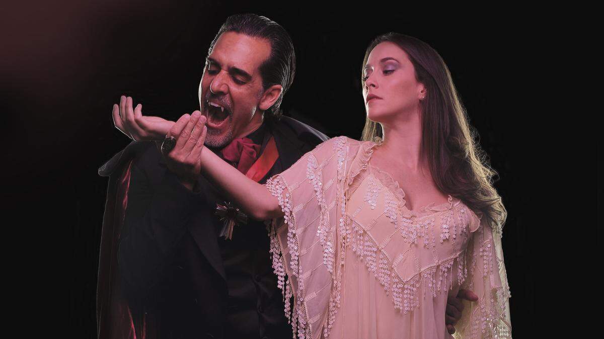 Carlos Orizondo as Dracula prepares to take a bite out of Isabella Lopez as Lucy in the Zoetic Stage wold premiere of Michael McKeever’s “Dracula.”
