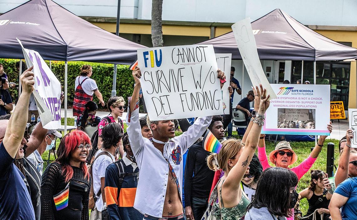A group of Florida International University students, staff and community members participated in the “Fight for Florida Students and Workers” protest on Thursday, Feb. 23, 2023.