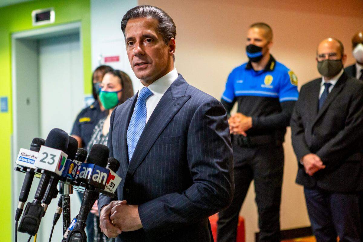 On the first day of the 2020-2021 school year, Superintendent Alberto M. Carvalho recounts the software outage that hindered connection to online learning for thousands of students within the Miami-Dade County Public Schools system. He spoke at a press conference at iPrep Academy in Miami on Aug. 31, 2020.