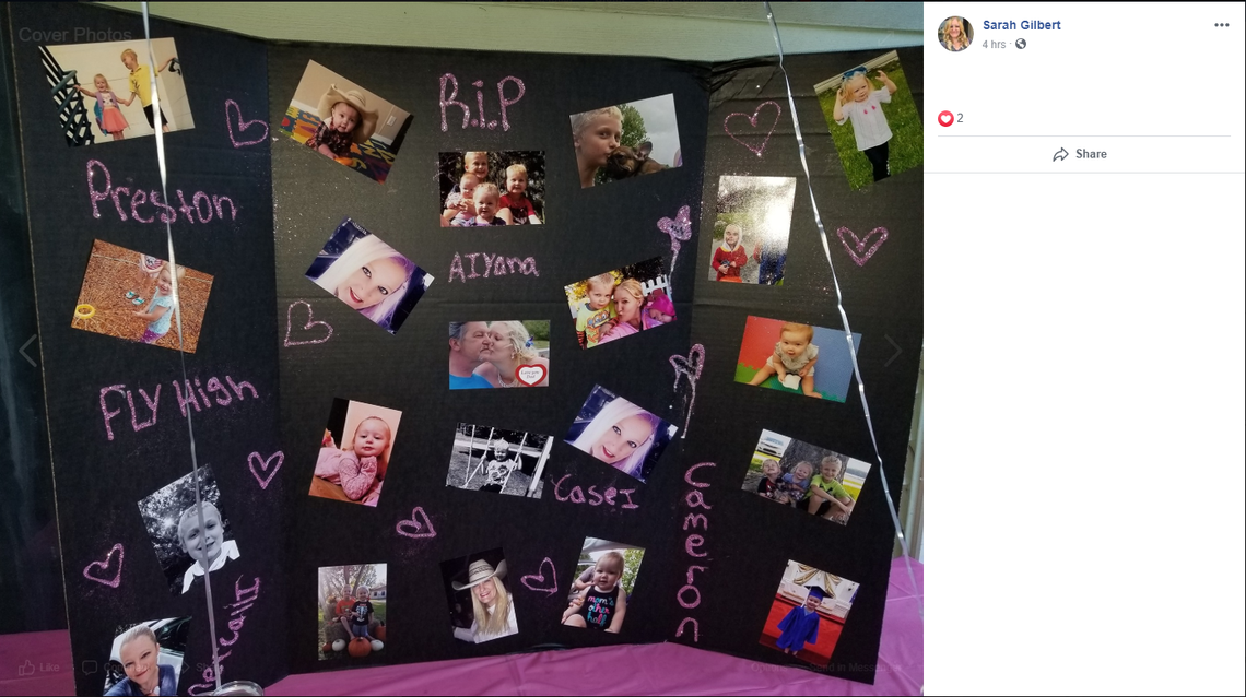 Sarah Gilbert, Casei Jones’ sister, posted a photo of a display board with pictures of Jones and her children on Facebook Tuesday morning.