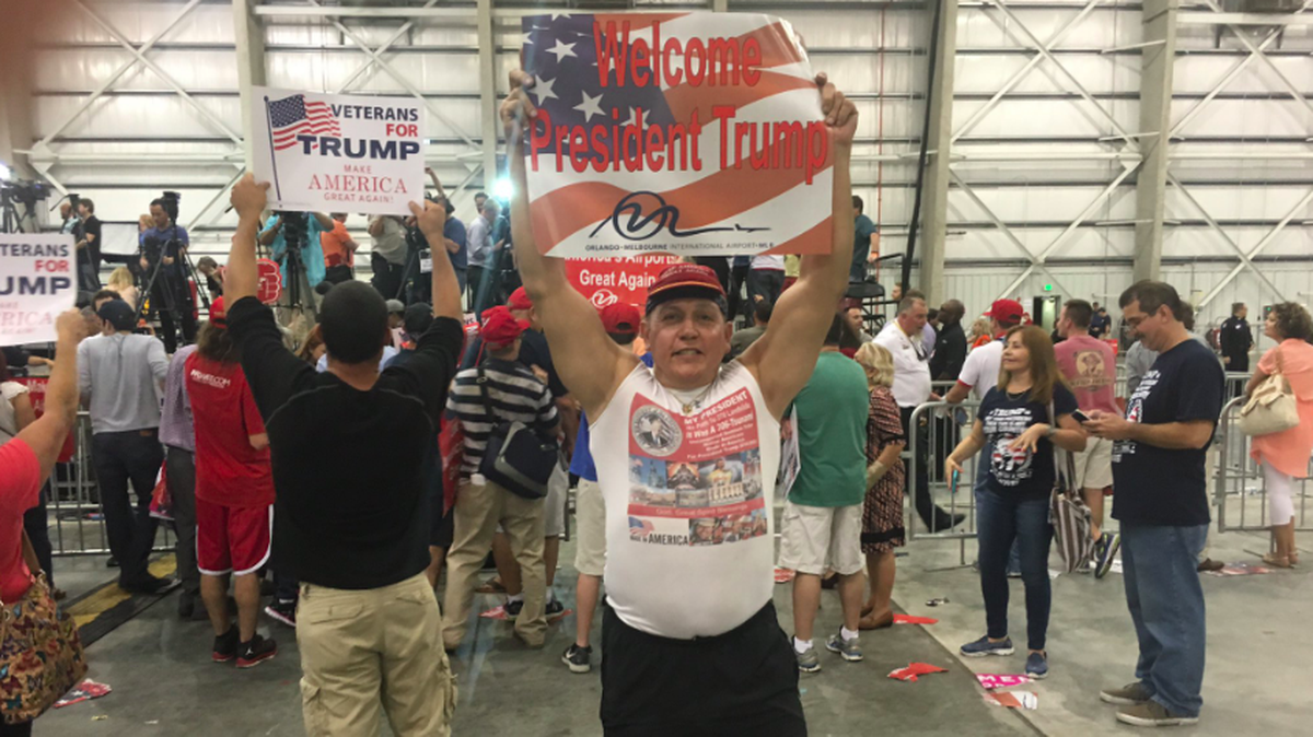 This screen grab of a photo posted to his Twitter account shows Cesar Sayoc, 56, of Aventura, at a rally for President Donald Trump. On Friday, a Miami judge agreed to move Sayoc to New York to face charges of mailing pipe bombs to prominent Democrats.