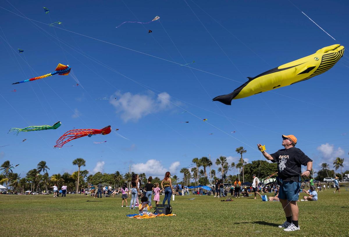 Kites fly over Haulover Park during the 33rd Annual Kite Festival in Northeast Miami-Dade on Saturday, Feb. 15, 2025.