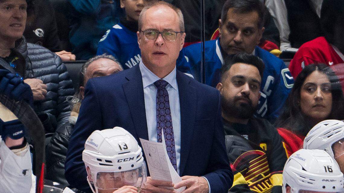 Dec 14, 2023; Vancouver, British Columbia, CAN; Florida Panthers head coach Paul Maurice on the bench against the Vancouver Canucks in the second period at Rogers Arena. Mandatory Credit: Bob Frid-USA TODAY Sports