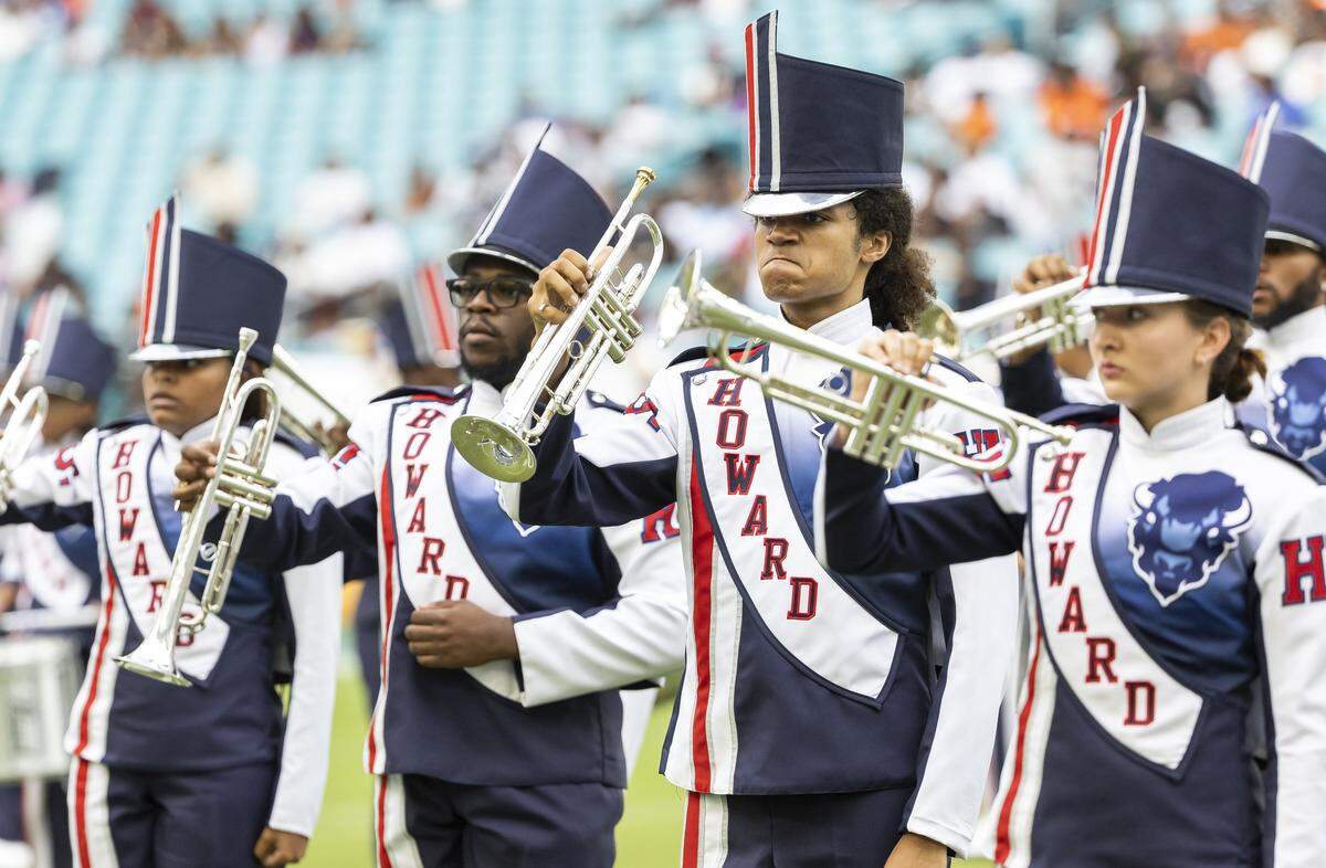Showtime Marching Band performs during the halftime of the Orange Blossom Classic football game between Howard Bison and Florida A&M Rattlers at Hard Rock Stadium on Saturday, Aug. 30, 2025, in Miami Gardens, Fla.