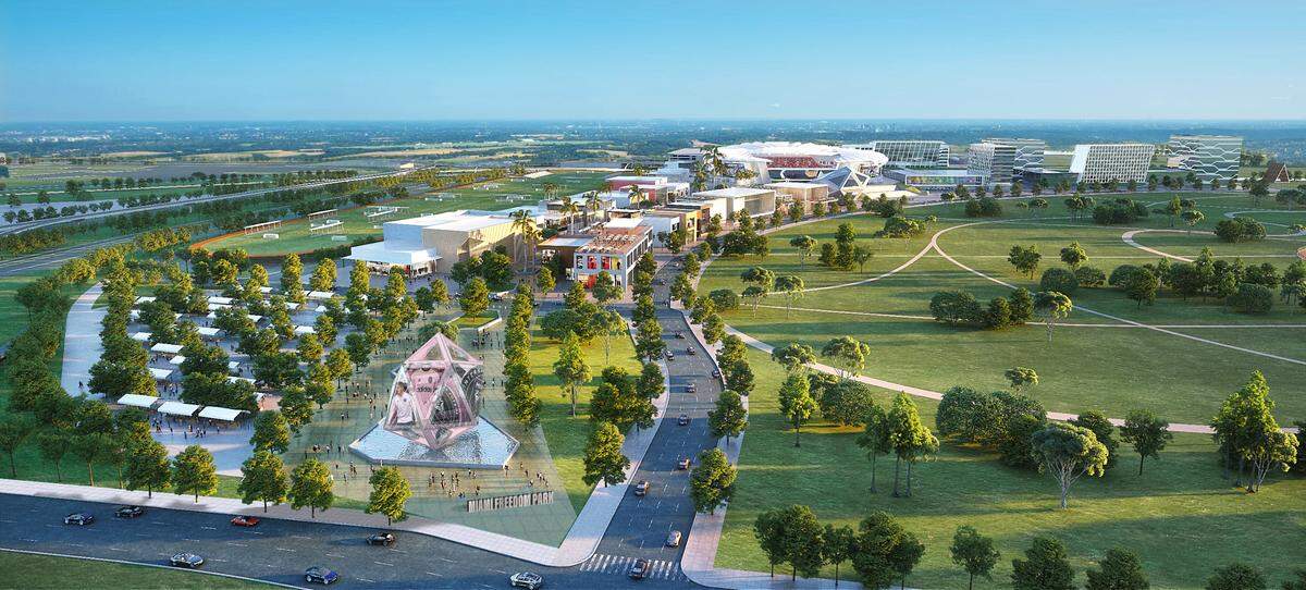 Miami Freedom Park officials released this updated rendering of the proposed $1 billion hotel, office park, mall and soccer stadium complex that would host home games for MLS franchise Inter Miami.
