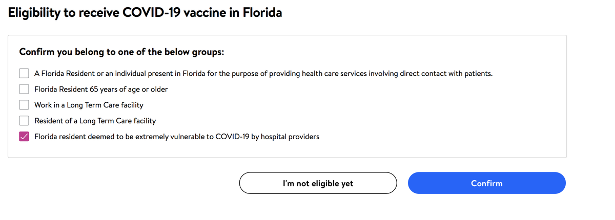 Walmart listed an option in its online appointment scheduler for Florida residents “deemed to be extremely vulnerable to COVID-19 by hospital providers.” The company says it was a mistake but that it still plans on honoring the appointments it made.
