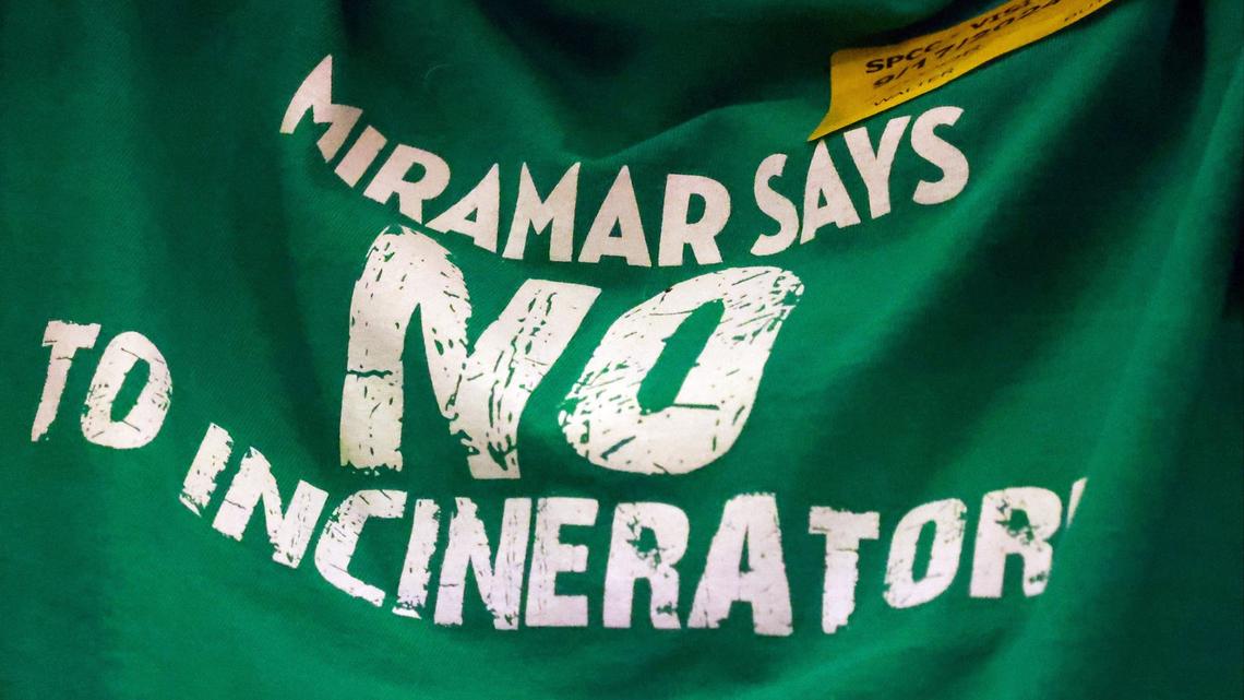 Miramar residents wore T-shirts opposing an incinerator near Miramar on Sept. 17, 2024, at a Miami-Dade commission meeting.