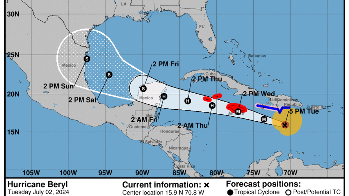 Hurricane Beryl, now a Category 4, is expected to continue to weaken a bit as it approaches Jamaica.